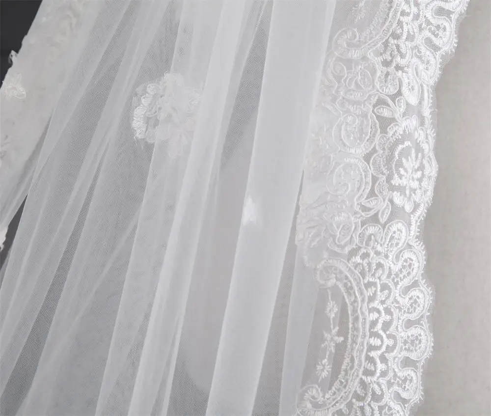 Luxury Cathedral 3.5M Wedding Veil Lace Pearls beaded bridal veil