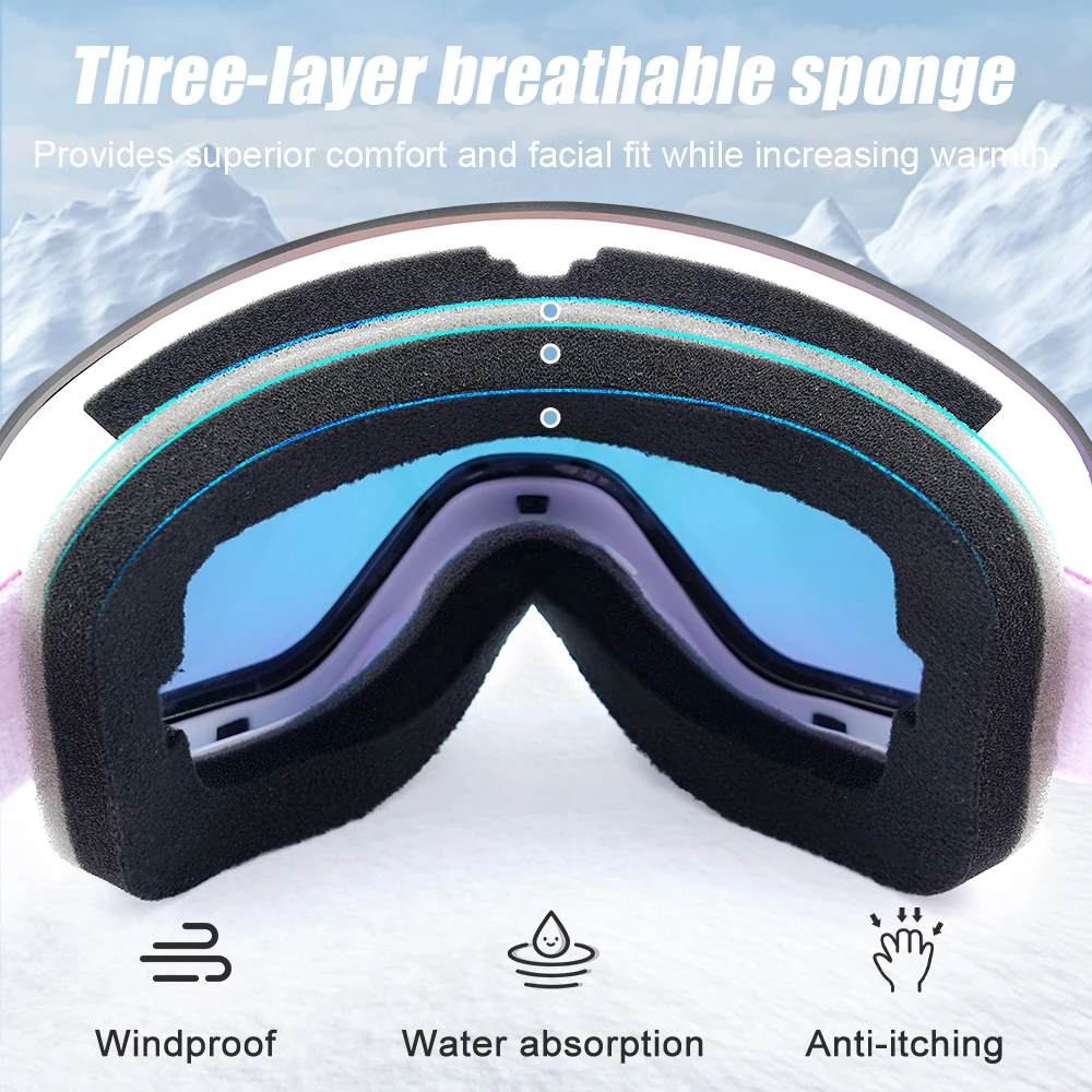 YUEDIO High-Density Foam Frameless Ski Goggles with Non-Slip Silicone Elastic Strap for Snowboarding and Winter Adventures