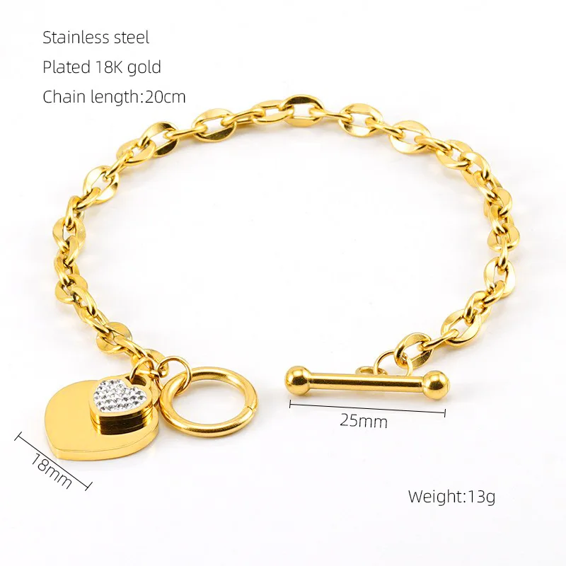 Wholesale Stainless Steel Jewelry Set Women Popular Designer Jewelry Heart 18k Gold Non Tarnish Chain Bracelet