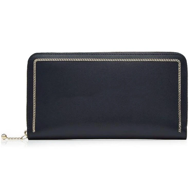 Fashion hand-crafted black women wallet trimmed with a gold-tone chain zip closure ladies mobile wallet
