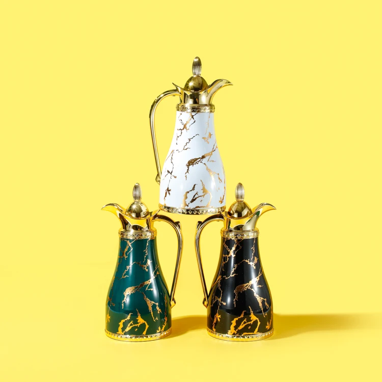 1 L Arabic Gold Color Plastic Shell Glass Liner Coffee Flask Pot for Home Cafe Hotel Restaurant