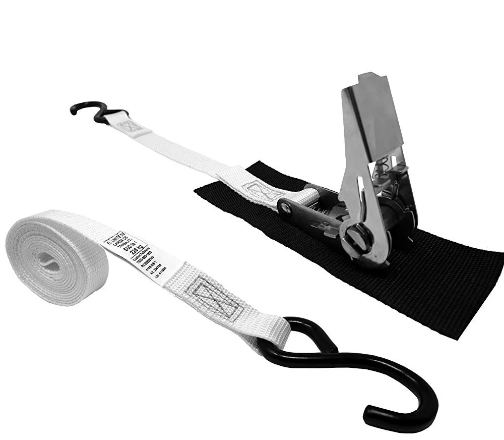 1 Inch X 8 Foot 1500 Lbs Stainless Steel Ratchet Strap With Vinyl Coated S Hooks And Protective Pad