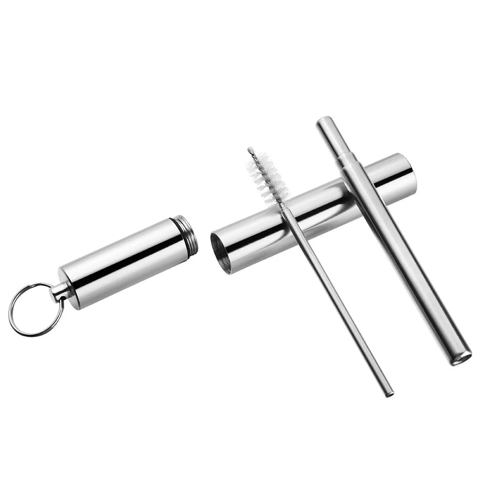 Foldable Reusable Collapsible Metal Straw Telescopic Stainless Steel Straw With Portable Case And Straw Brush