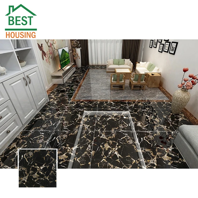 800*800 Marble Interior Bathroom Wall Tiles Floor Black Polished Ceramic Floor Tile