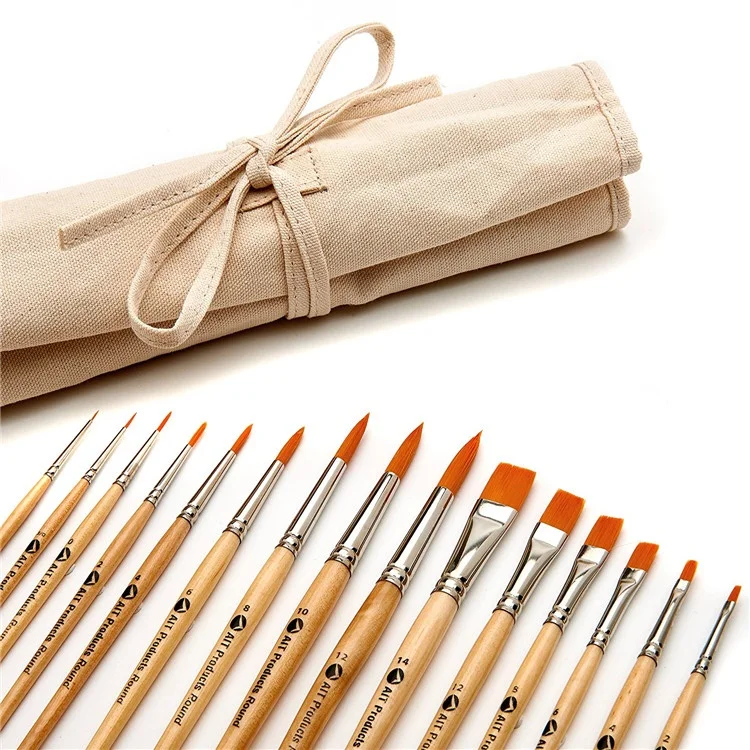 2020 Best Seller 15pcs Paint Brushes Watercolor Taklon Artist Brushes Watercolor Roll Bag