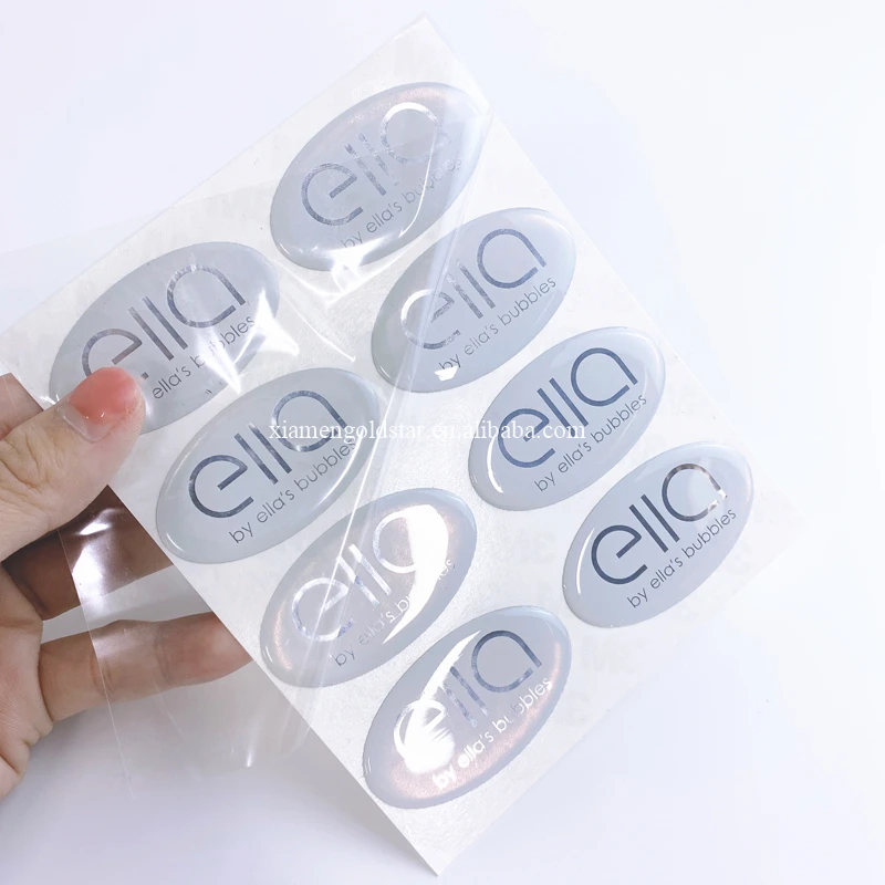 Customized oval epoxy stickers silver epoxy stickers custom epoxy stickers with logo