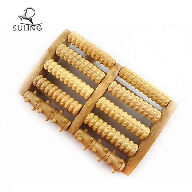 Изготовленные на заказ различные размеры рельеф ногами Боль подошвенный фасциит ослабления мускулы массажный инструмент Dual 5 рядов и деревянным стволом роликовый массажер