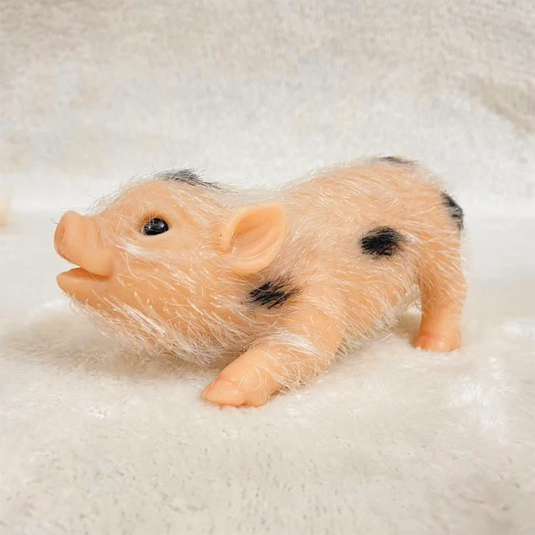 Cute pure silicone lifelike pig reborn pet mini soft pink pig with hair