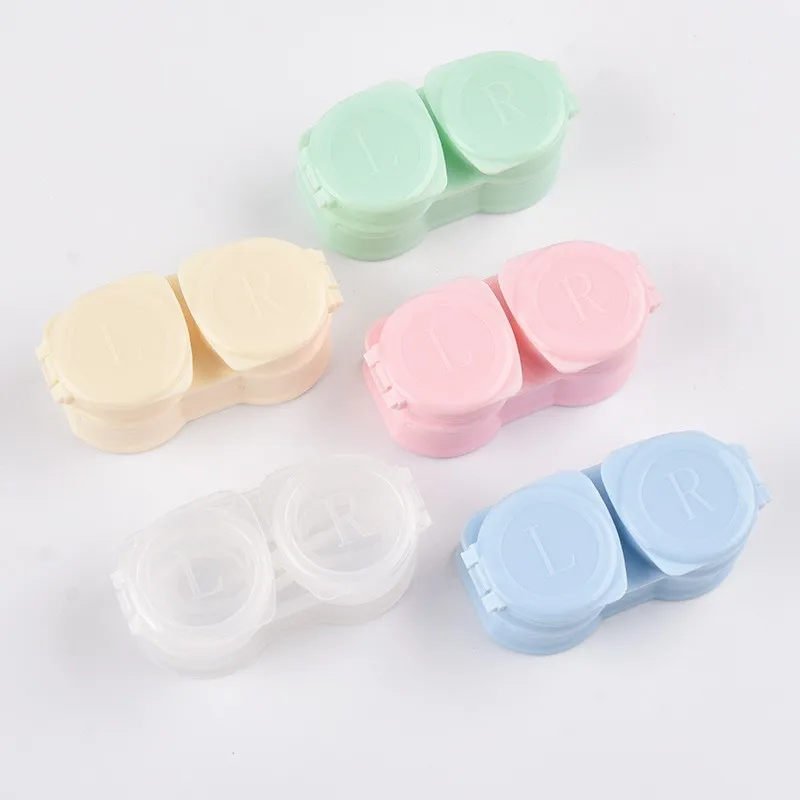 Macaroon Color Press Open Left/Right Leak Proof Travel Eyes Contact Lens Case With Tweezers Sucker