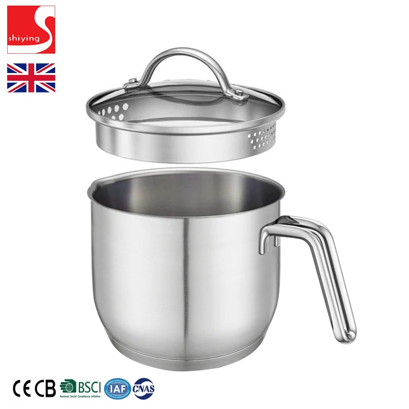 SY-Kitchenware Milk Pan with Pour Spout Stainless Steel Saucepan with Glass Lid for Boiling Milk Sauce Gravies