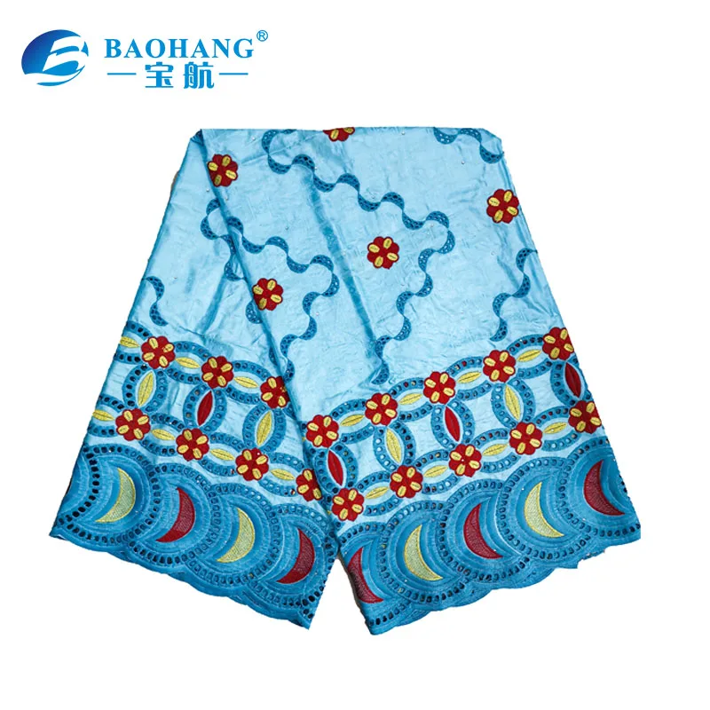 African embroidery bazin lace with bead 5yards +2yards net lace fabric