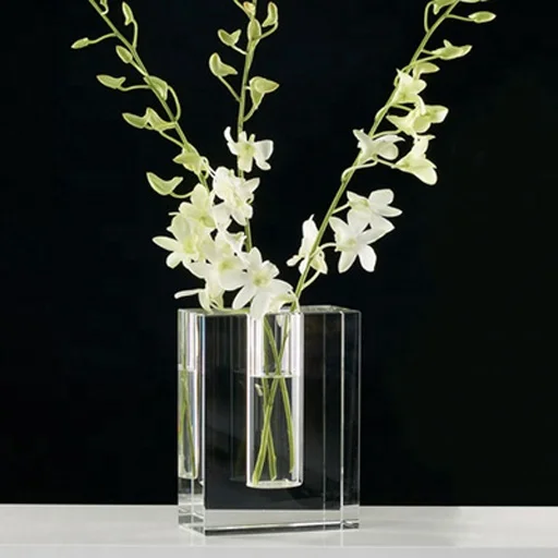 pure crystal block flower vase for home hotel restaurant cafe table top decors