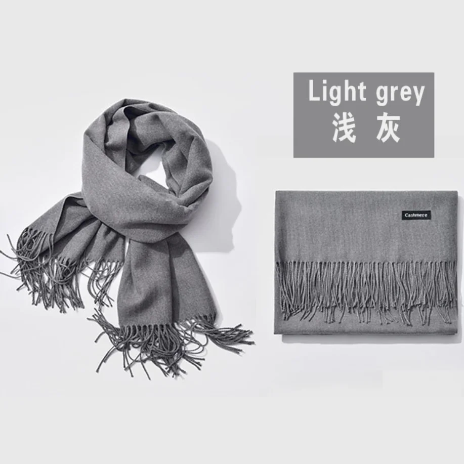 Autumn Winter Wild Double-Sided Cashmere Fringed Scarf European American Style Solid Color Thick Shawl Scarf
