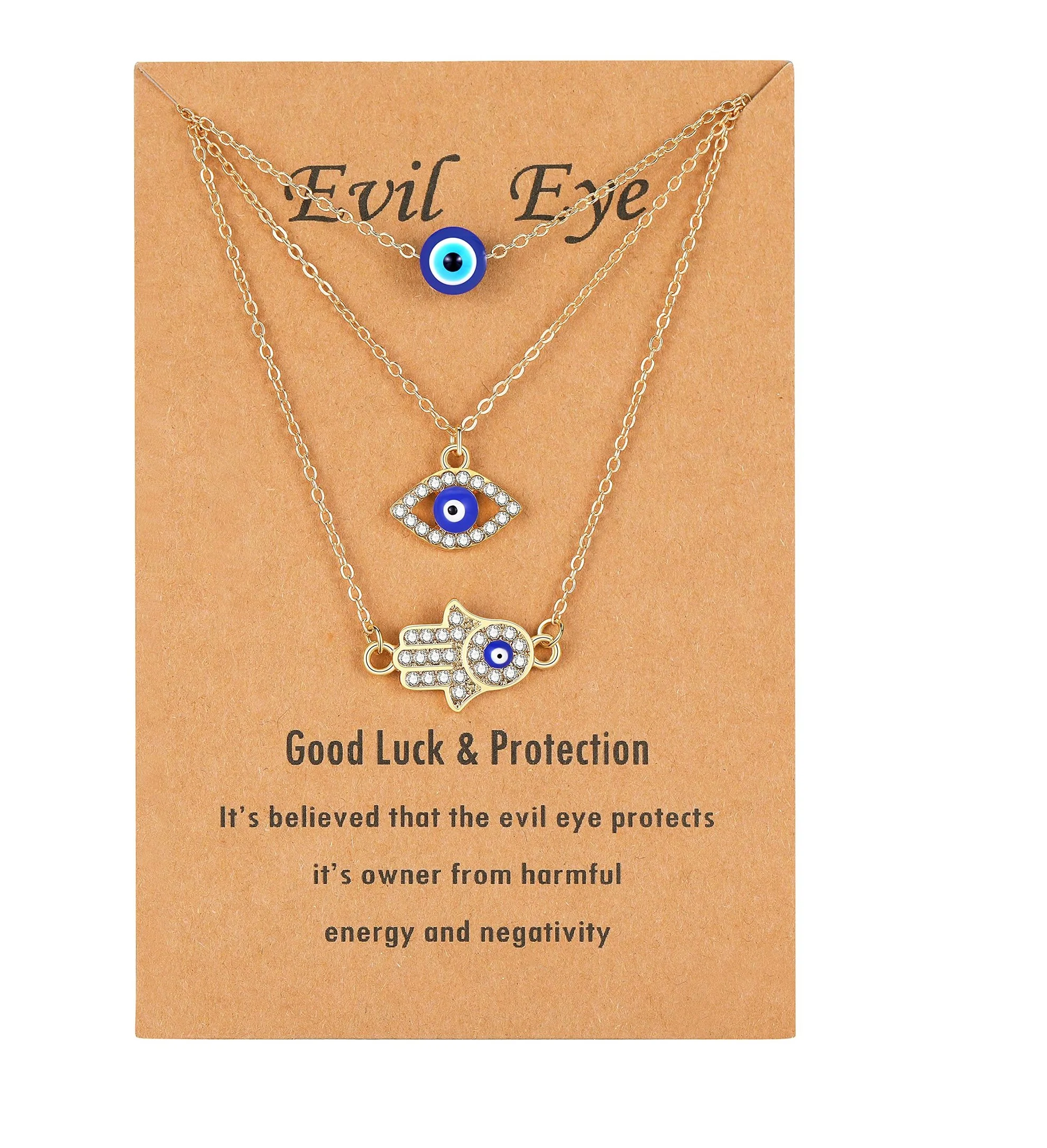 Dainty Gold Plated Evil Eye Necklace and Hamsa Necklace Turkish Blue Eye Hand Pendant Necklace Lucky Protection Jewelry Gift