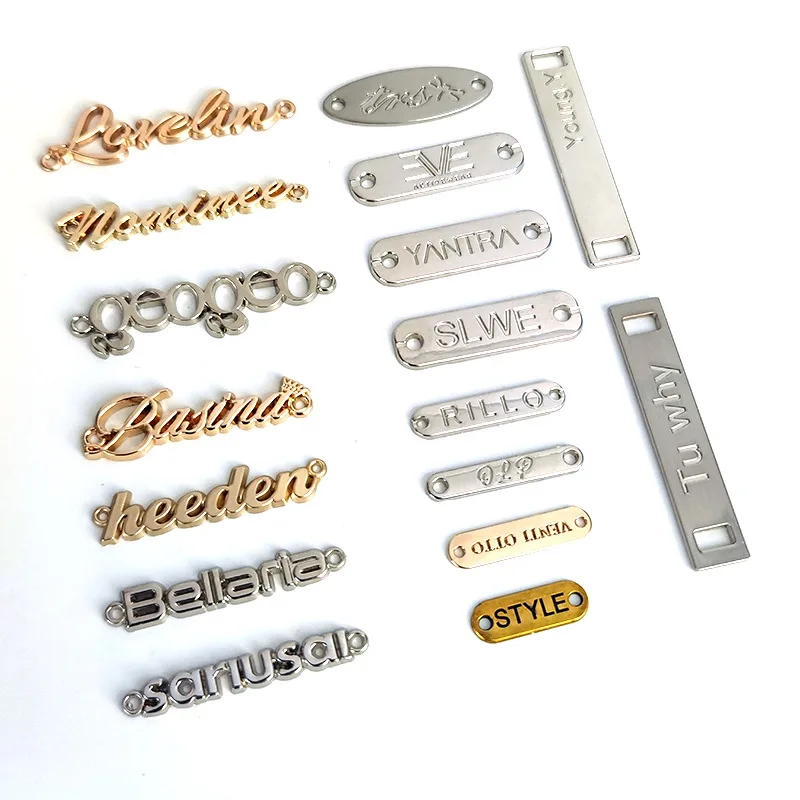 Custom Zinc Alloy Clothing Sewing Metal Label Custom Shape Metal Brand Logo Tag Nameplates for Scarf