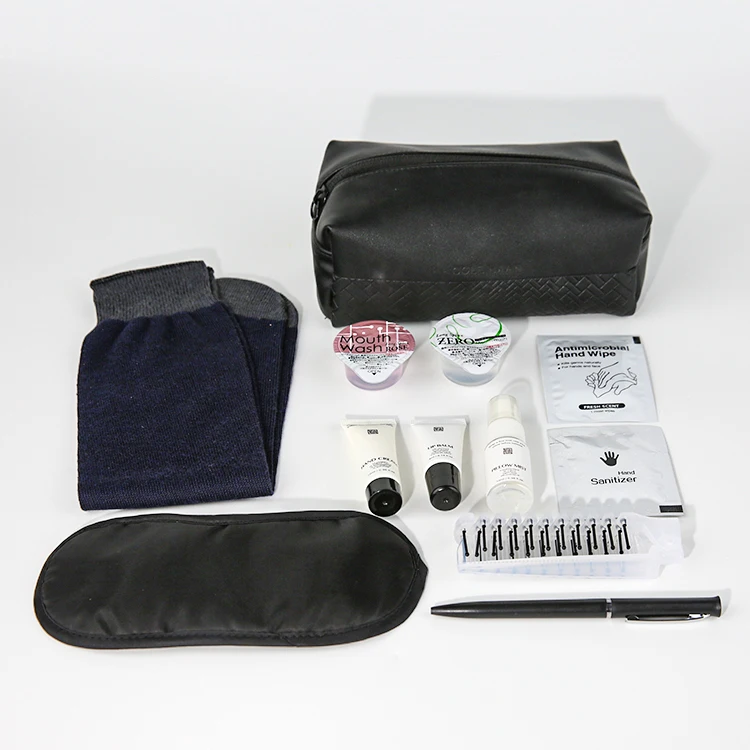 Custom Design Personalized Mini Comfortable Toiletries Eye Mask Travel Bath Set Bag Organic Airline Amenity Kit