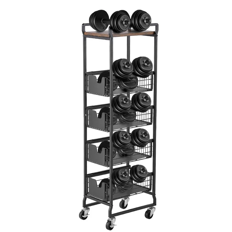 Multi Purpose 5 Layers Carbon Steel Kitchen Storage Rack Vegetable Trolley Cart Wooden