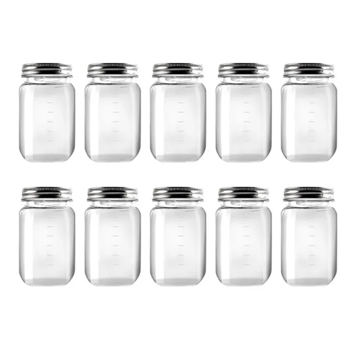 10 pack 16 Ounce Clear Plastic Jars Containers With Screw On Lids Round Storage Containers for Kitchen & Household Storage