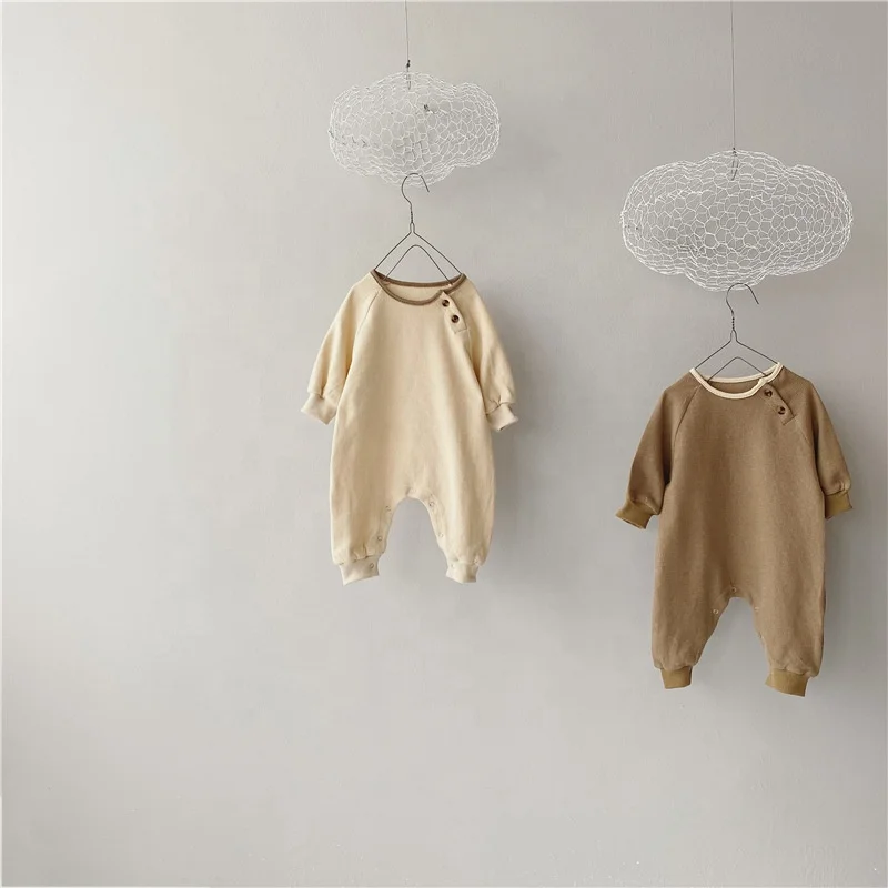 Spring Korean infant waffle comfortable simple one-piece jumpsuits baby boys and girls  long sleeves clothes