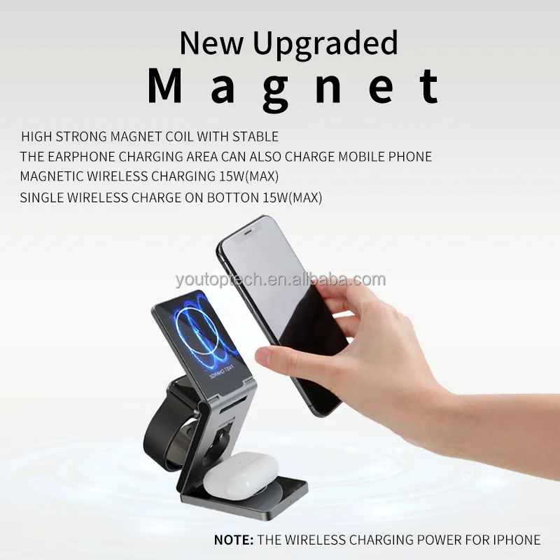 custom oem cyberpunk portable folding 3in1 magnetic 3 in one 1 charger wireless quick charging stand dock station