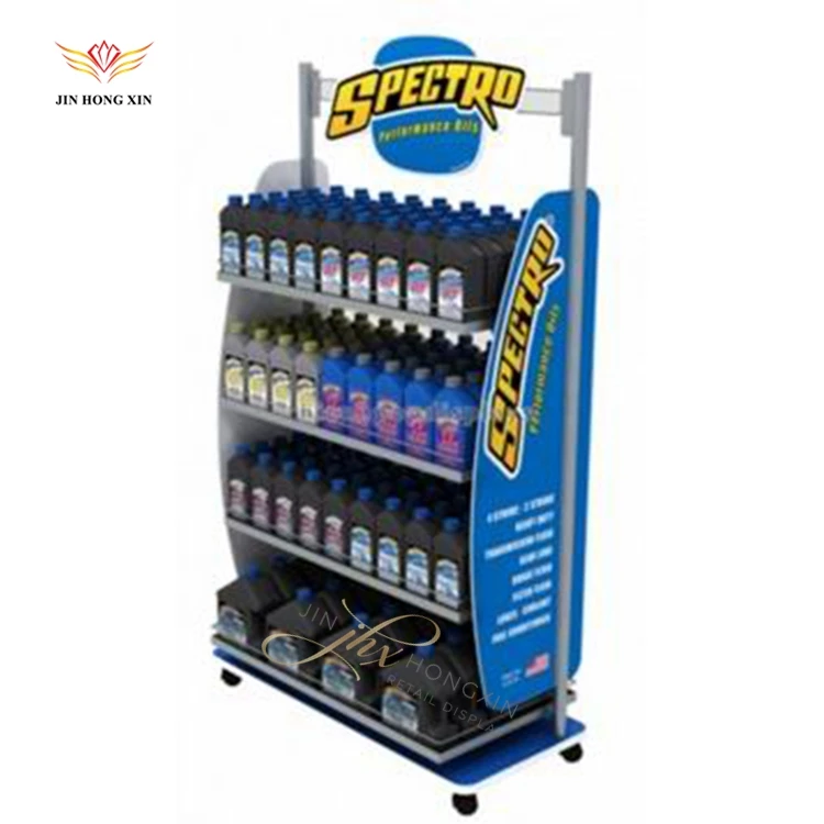 4 tiers retail lubricant engine motor oil display rack with advertising