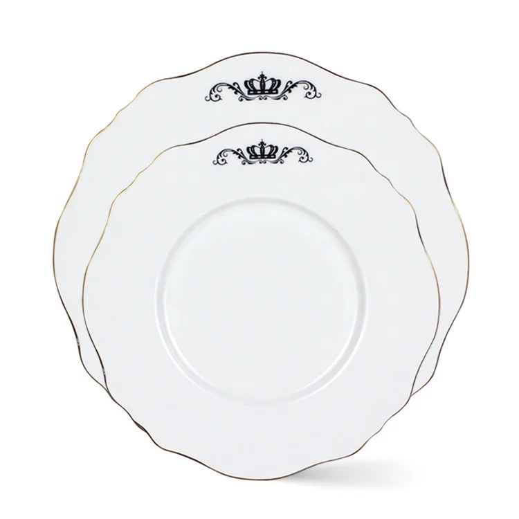 hot selling fine bone china dinner plate custom porcelain white dinner plate with gold rim