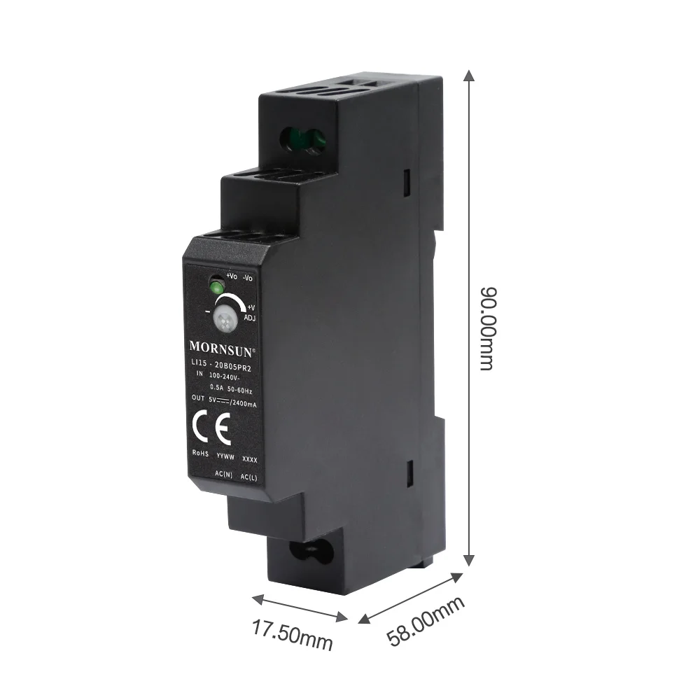 RUIST LI15-20B05PR2 12W 5V 2.4Amp AC DC 12V 24V 48V Adjustable Industrial Din Rail Switching Power Supply
