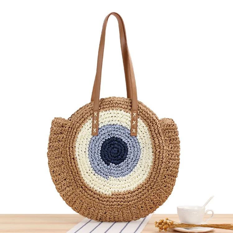 Handwoven Hand Made Crochet Knitted Sustainable Travel Natural Hemp Boho Bohemian Straw Evil Eye Purse Beach Bag Tote Hand Bags