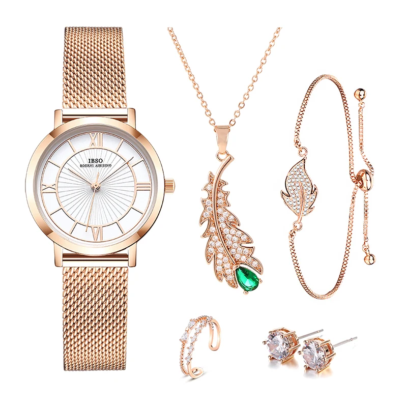IBSO 2022 New Luxury Green Watch Set Gift For Women Jewelry Quartz Watches