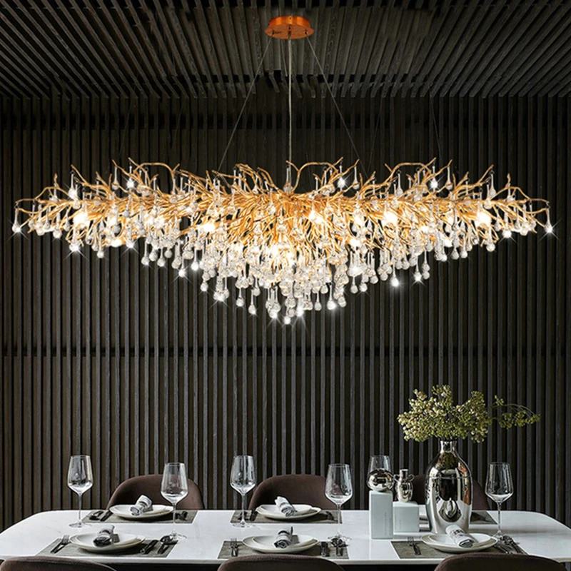 Luxury Nordic Modern Crystal  LED Home Twigs Branch Lobby Dining Room Living Room Ceiling Chandelier Pendant Lights Lamps