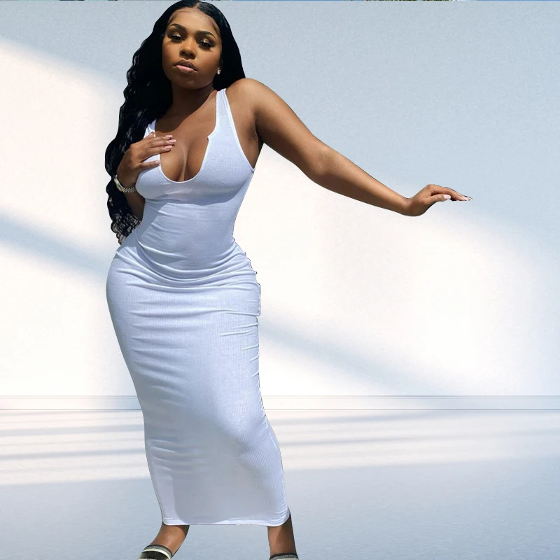
2021 Spring New Style deep v-neck casual women tube dress plus size summer fitted dress women knitted maxi dresses 