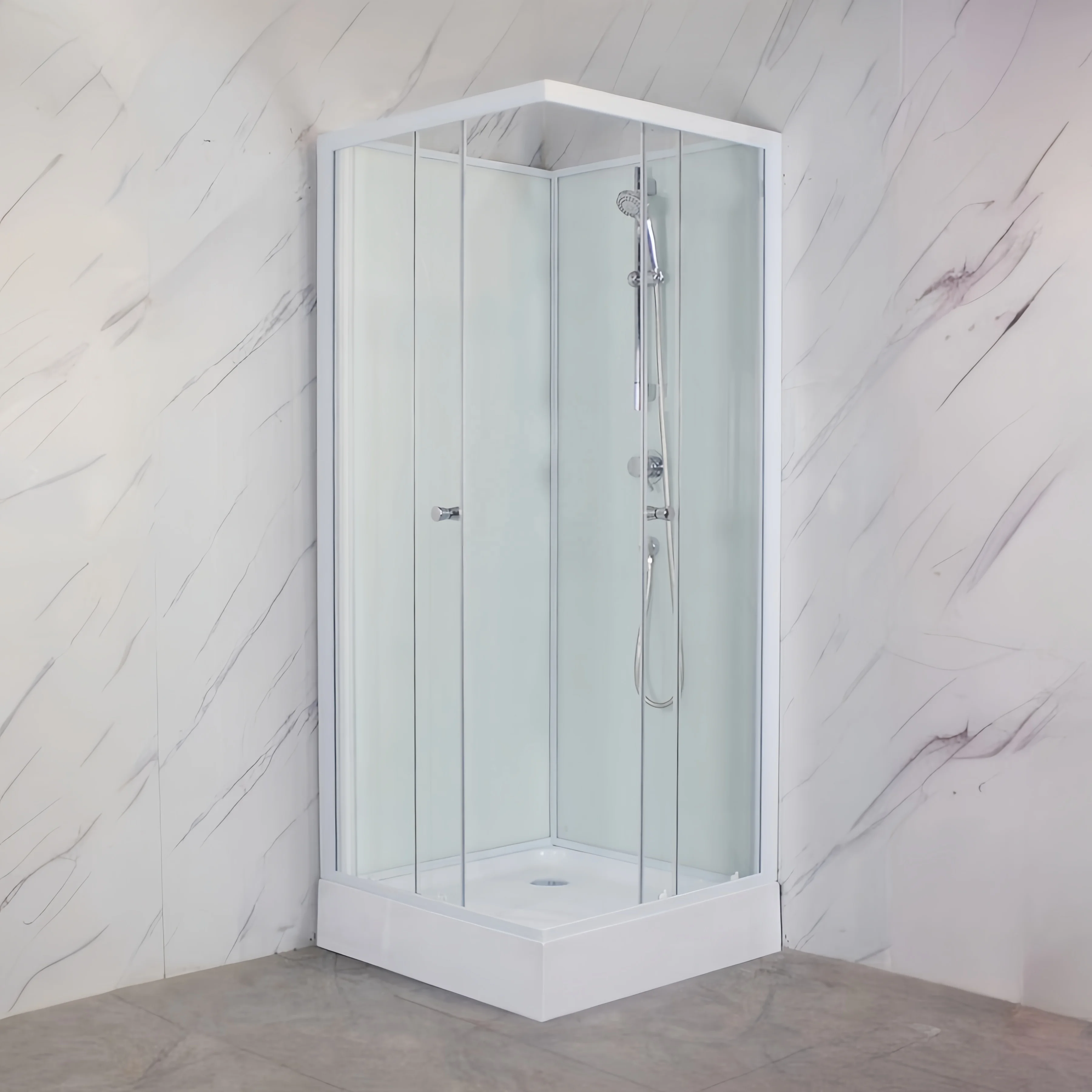 Полная квадратная душевая кабина Oumeiga по низкой цене для маленькой ванной комнаты с белым профилем 85x85x195 см