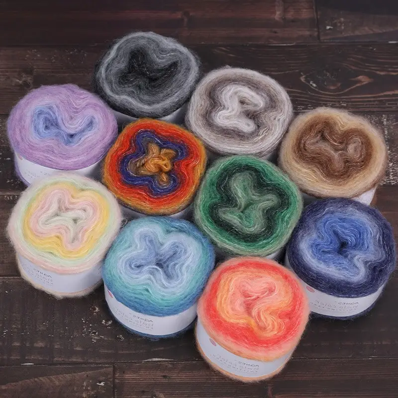 ZENGLONG textile crochet fancy hand knitting yarns wholesale 238m/roll wool blended rainbow gradient colorful cake yarn