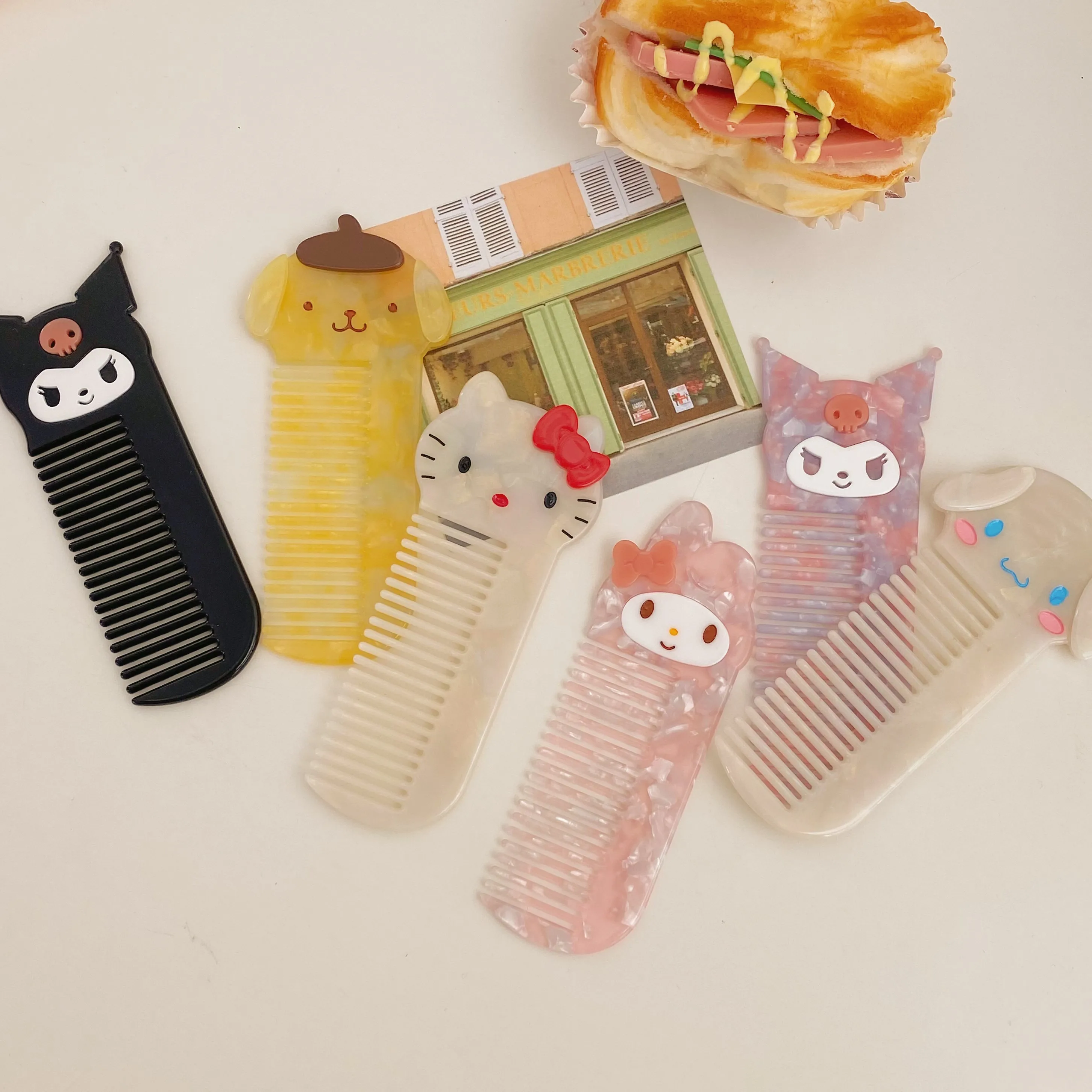 Fancy Japanese Cartoon Sweet Customize Logo Acetate Comb Pocket High Quality Leopard Hello Kitty Comb For Girls Make Up