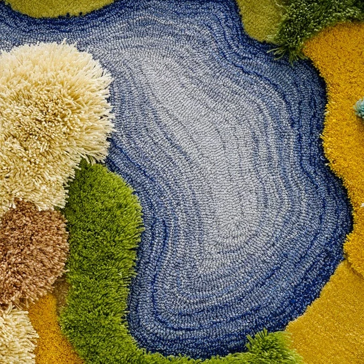 Plush Forest Moss Landscape Hand-made Wool Fluffy Carpets And Rugs Living Room