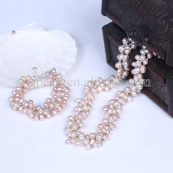 Fashion pearl jewelry freshwater pearl necklace and bracelet costume jewelry set