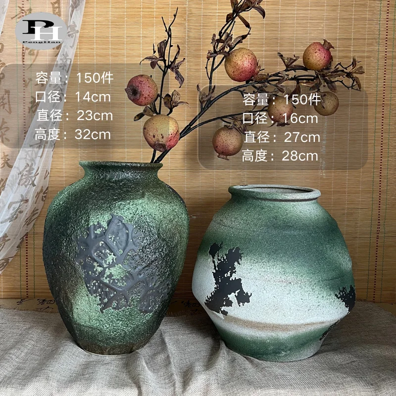 China antique handmade handicrafts home decor items ceramic natural farm green pottery flower pots
