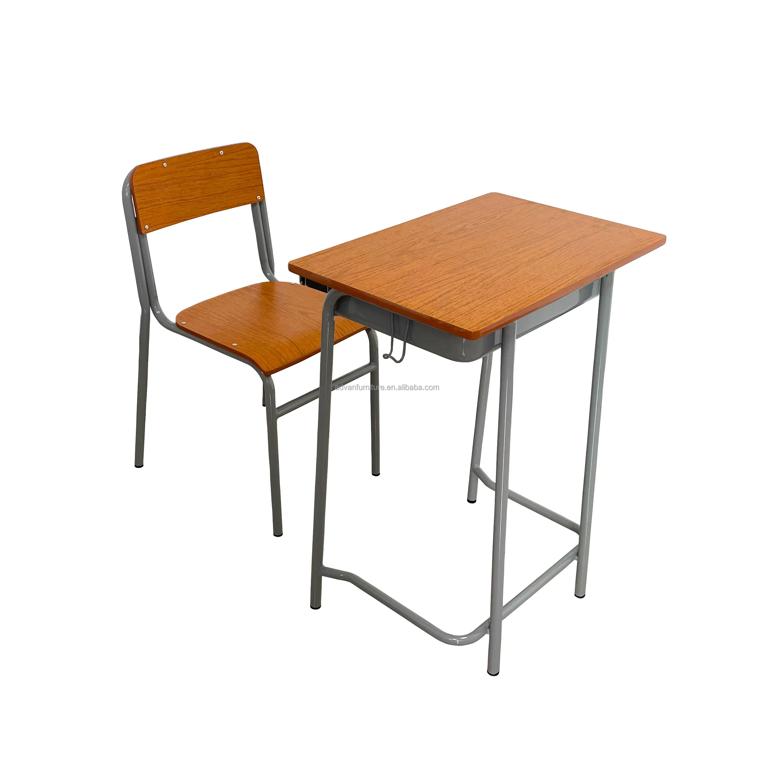 High Quality Primary School Furniture Single Student Study Table Plywood Chairs and Metal Desk Furniture