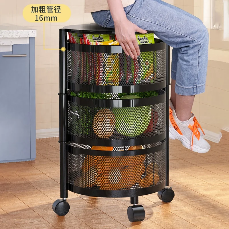 Modern white black Kitchen storage rotatable shelf 3/4/5 layers vegetable or fruit storage rack