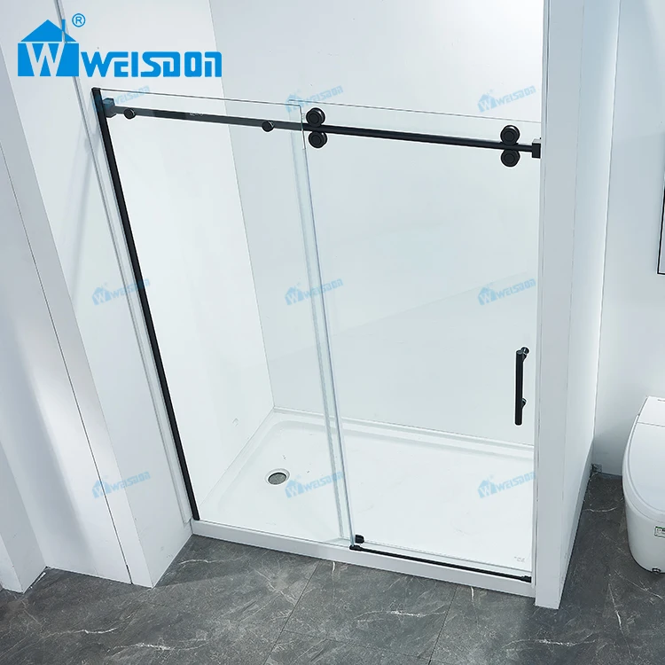 Weisdon Custom Matte Black Single Sliding Stainless Steel Tempered Glass Frameless Shower Door