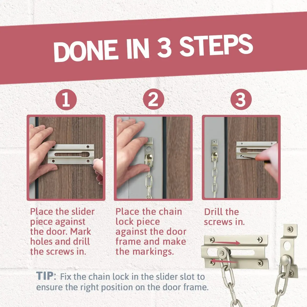 Keyed Chain Door Guard with Satin Brushed Nickel and antique brass and oil rubbed bronze finish security chain for door