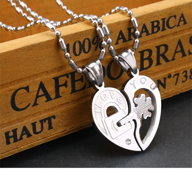 Romantic Charm Gift Black Heart Magnetic Stainless Steel Necklace Friendship Best Friend Necklace Pendant