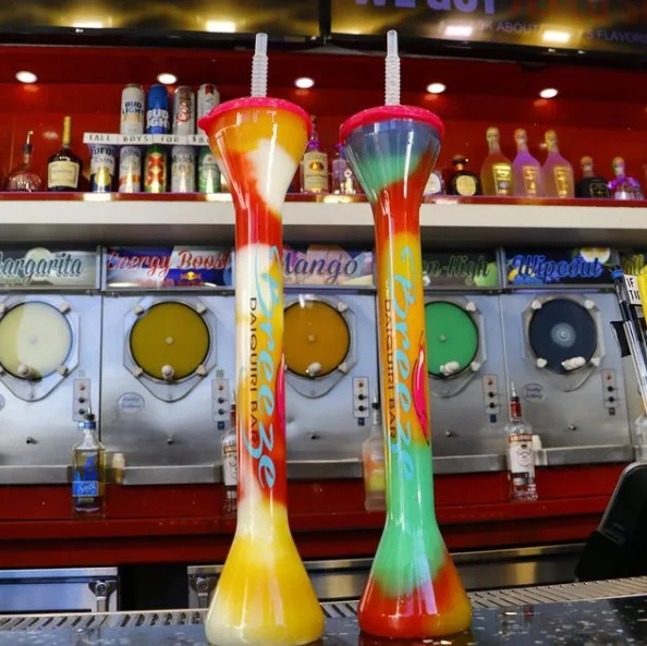 24oz Drinking Ice Party Half Beer Glasses Slush Plastic Yard Cups with Straw