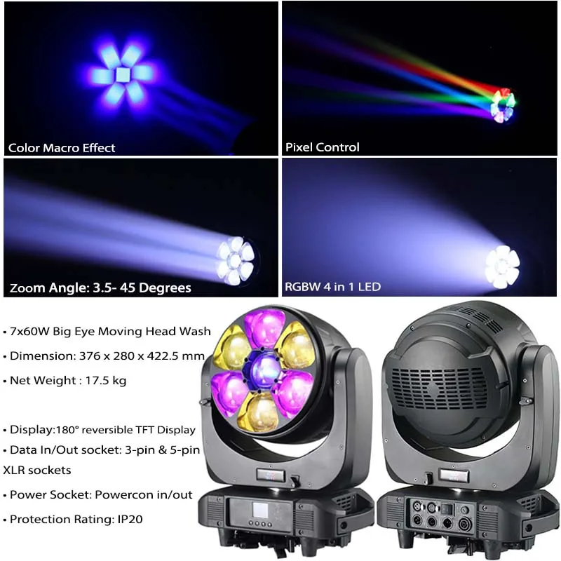 LED Professional stage decoration 60W rgbw 4-in-1 zoom 7x60w DJ Lighting beam zoom wash LED Stage Light
