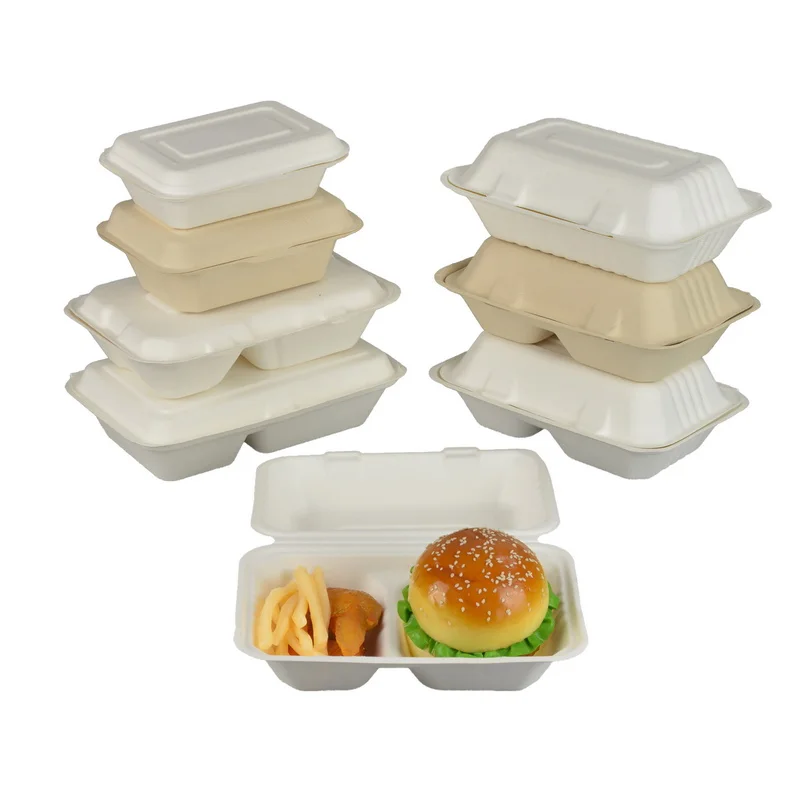 Одноразовые по индивидуальному заказу 500 мл микроволновая печь Биоразлагаемые 6 дюймов сахарного тростника багасса сушильщика вынос гамбургер контейнер для еды коробка раскладушка