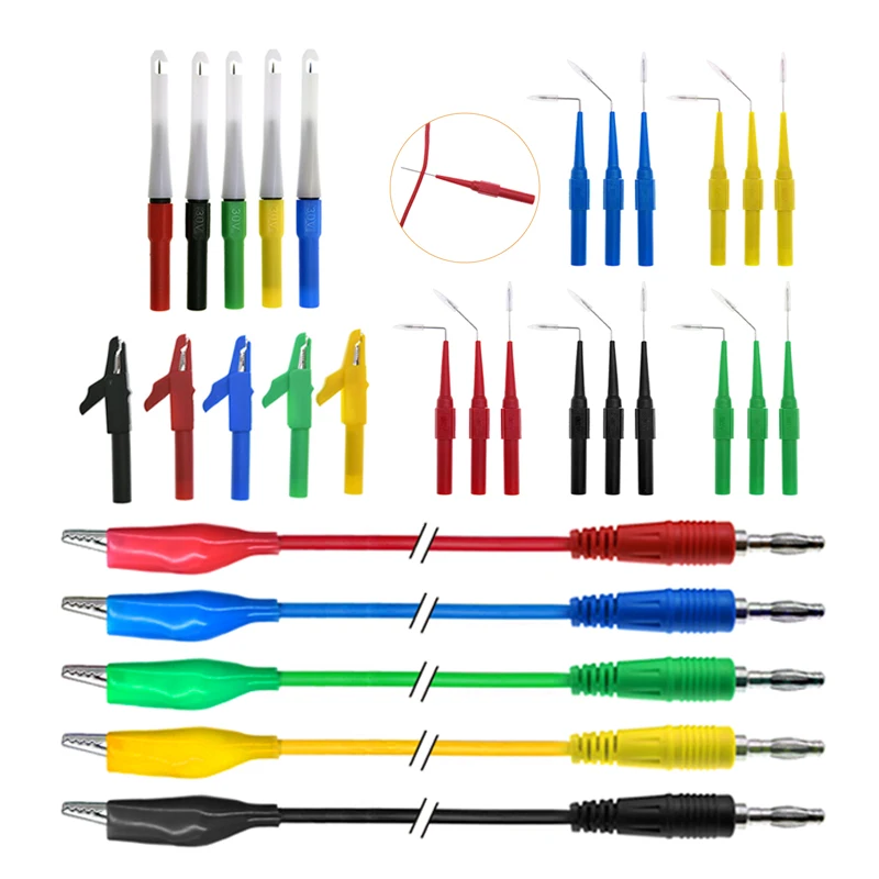 Комплект щупов с банановым штекером на медный зажим типа «крокодил», 30 шт., автомобильные испытательные выводы с зажимами типа «крокодил»