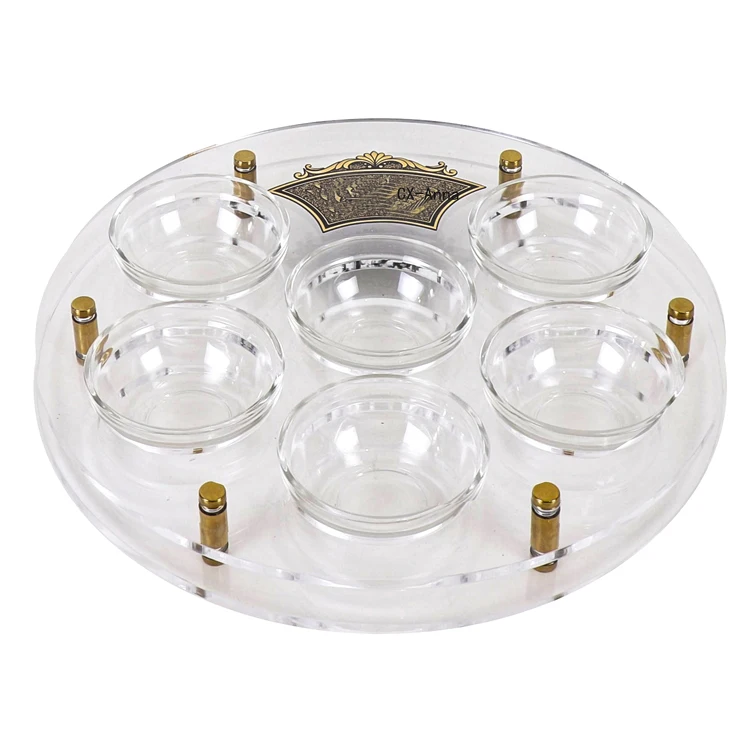 Acrylic Food Tray Clear Acrylic Passover Seder Plate Lucite Square Gold Standoff Seder Plate