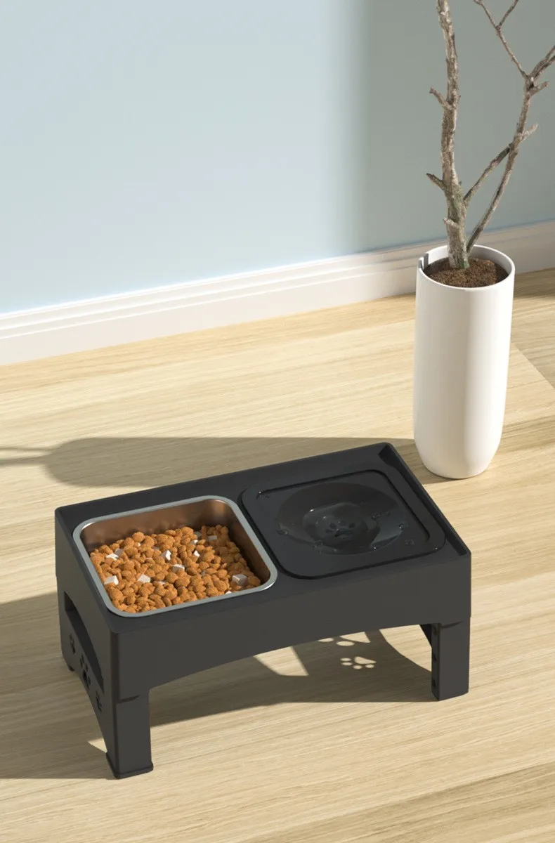 Pet stainless steel folding multifunctional food bowl for cats and dogs feeding water lifting floating bowl