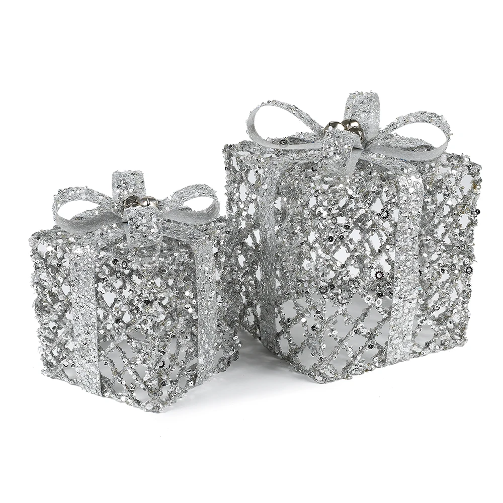 Factory Direct Sale 6+8inch Set 2 Glitter Xmas Present Table Decoration Party Wedding Celebration Decoration Silver