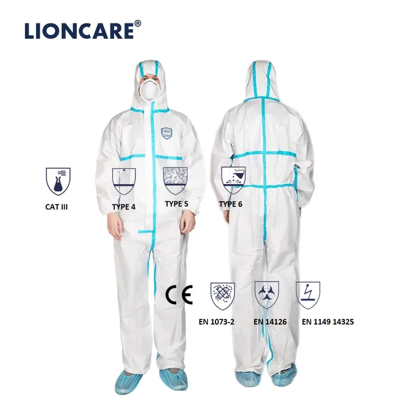 High Quality Medical PPE CAT 3 TYPE 4b/5b/6b Protective Coverall with Heat Tape